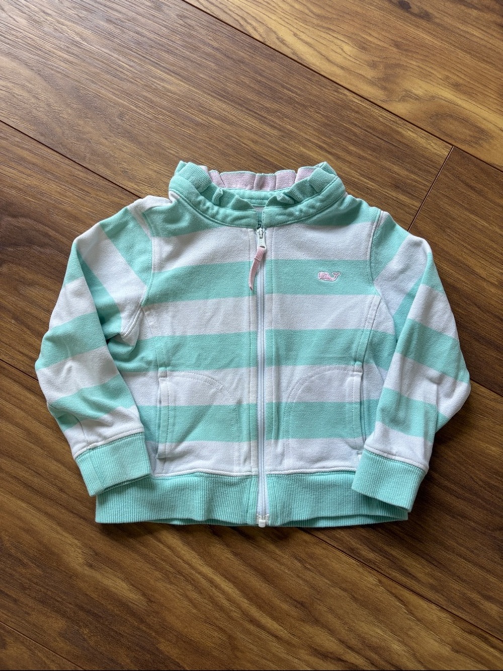Vineyard Vines Toddler Girl Mint & White Striped Zip Hoodie 2T